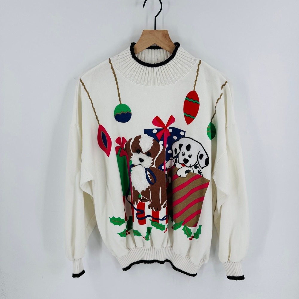 Vintage ARCHITECT Christmas Puppies Sweatshirt Made in Korea Size L
